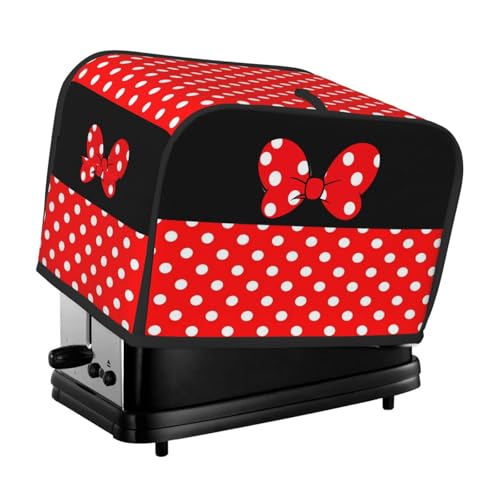 Red Black Polka Dot Bow Toaster Cover 2 Slice,Elegant Cute Waterproof Universal Fit, Dust-Proof Covers for Kitchen Small Appliance,with Handle