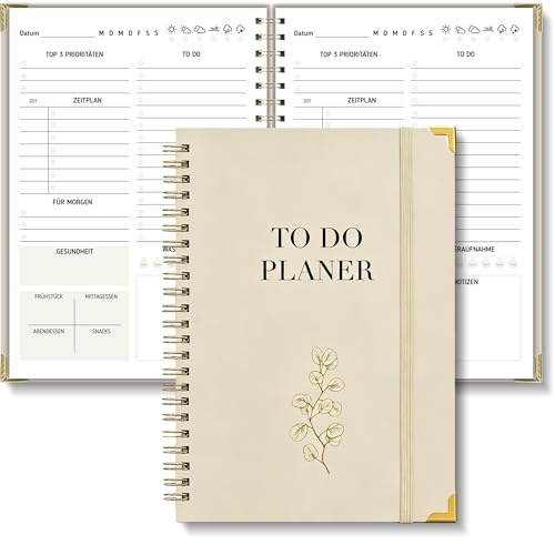 BIROYAL Tagesplaner Undatiert A5 | 120-Tage To Do Planer für Aufgaben & Notizen | To Do Listen Block | Tages & Wochenplaner Spiralblock HardCover - Perfekt für Büro, Schule & Organizer | Aprikose