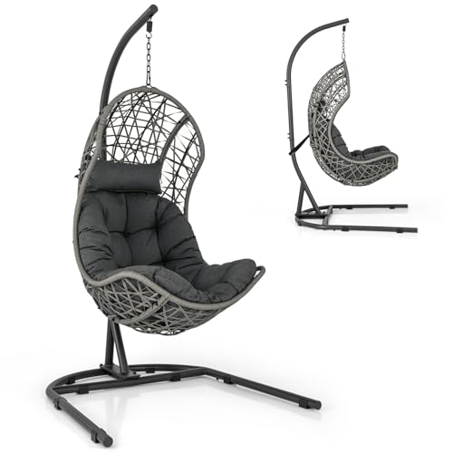 Giantex Egg Chair with Stand and Pillow in Grey