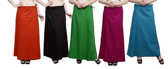 Image of Vlazom Women's Cotton Saree Petticoat - Pack of 5 Inskirts | Soft & Breathable Underskirts | Adjustable Drawstring Waist | Multicolor for Daily & Occasion Wear