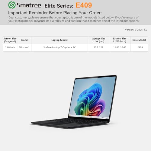 Image of Smatree Laptop Sleeve for 13.8 inch Microsoft Surface Laptop 7 Copilot+PC | Case with Accessory Pocket,Patented Shockproof Design(E409)