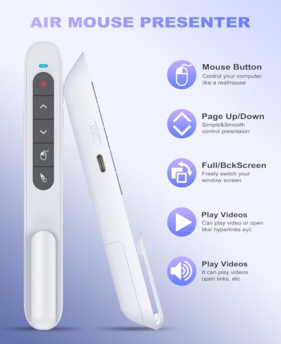 Image of 2 in 1 USB Type C Wireless Rechargeable Presenter Remote with Air Mouse, Volume Control Presentation Clicker PPT Pointer RF 2.4GZ PowerPoint Clicker Slide Advancer for Window Mac Keynote Google White