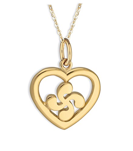 Pendentif Croix Basque Lauburu or collier chaîne femme 45cm et pendentif coeur 25mm