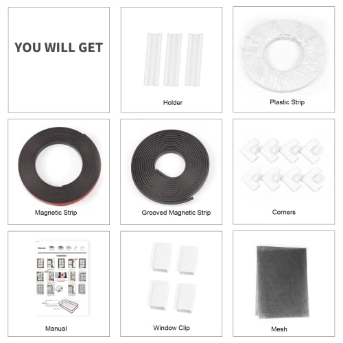 Yuzzy Adjustable Magnetic Window Screen Diy Fiberglass Screen Mesh Max 72 Inch(H) X 48 Inch(W) Fits Any Size Smaller With White Frame Gray Fiberglass Mesh (72" * 48") #TOP5