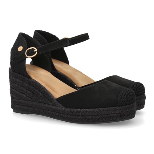 shoes&blues.es 94321 Sandalia de Cuna de Yute para Mujer, comodas y Elegantes Diseno Moderno con el Yute en el Mismo Tono y con Cierre de Hebilla, Ideales para Primavera Verano. Negro Talla 39