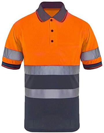 SMASYS Safety Short Sleeves Polo Shirt Hi-viz Work Wear t Shirts with Pockets Reflective Construction for Women and Men (Orang/Navy, S)