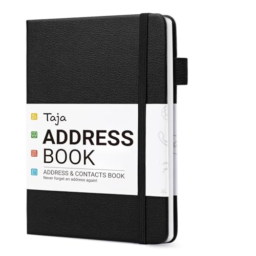 Taja Address Book with Alphabetical Tabs,Hardcover Address Book Large Print for Record Contacts, Small Address Book to Store All Your Important Informations in One Place - Black