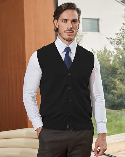 Kallspin Men’s Button Down Sweater Vest Lightweight Knitted Pure Cotton V-Neck Sleeveless Cardigans2