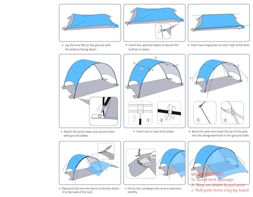 Flycoop 2026 Upgraded Beach Umbrella Canopy with UPF 50+ UV Protection – Portable Beach Tent for Sun, 360° Ventilation, 4 Sandbags, Dual Pockets, Stakes & Ropes (90.5 * 59 * 53"+75 * 75" Sail) by Flycoop - Image 6