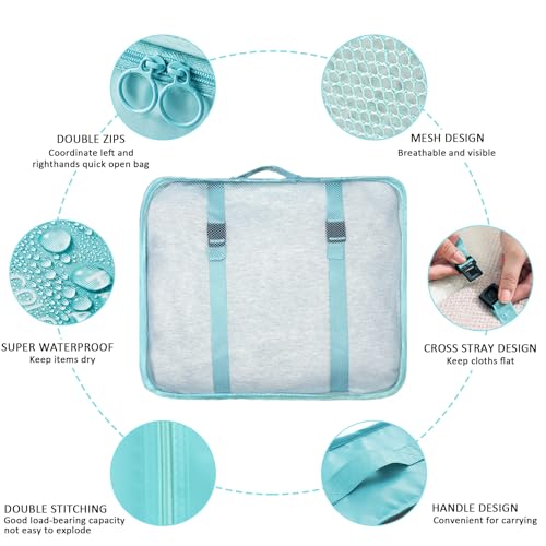 Packing Cubes - 10 Pieces Luggage Sets Waterproof Suitcase Organizer Mesh Packing Bags Clothes Shoes Cosmetics Toiletries Space Saver Storage Bags with Portable Bottles for Travel (Blue)3