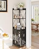 Garvee Industrielles Eck-Barregal mit 5 Ebenen – Mit LED-Beleuchtung, Steckdose & Glashalter – Robuster, pflegeleichter MDF-Weinschrank für Wohnzimmer oder Weinliebhaber – Farbe: DE Black