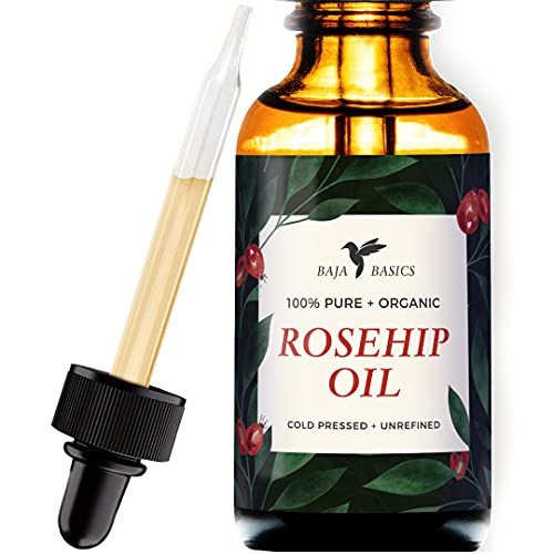 Rosehip Seed Oil by Baja Basics 100% Pure, Cold Pressed, Unrefined, Natural, Toxin Free, Anti Aging, Hydrating, Balancing Moisturizer for Dry or Sensitive Skin, Face, Body, Hair & Nails 1oz