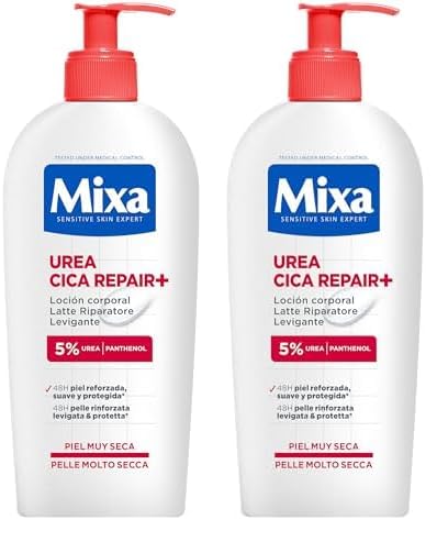 Mixa Loción Corporal Urea Cica Repair+ para pieles muy secas con 5% de [Urea + Pantenol]. Alisa, reduce la rugosidad y calma. Apta para pieles sensibles. 400 ml. (Paquete de 2)