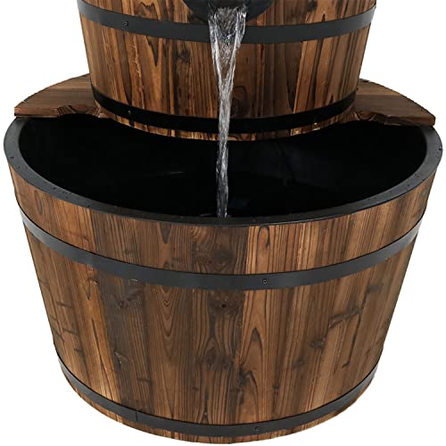 Sunnydaze 34-Inch 2-Tier Wood Barrel Outdoor Water Fountain - Electric Submersible Pump #TOP7