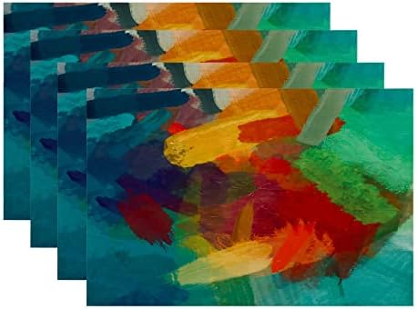 Batmerry Modern Colorful Decorative Placemats, Abstract Art Digital Painting Color Texture Artwork Woven Burlap Modern Placemats for Dining Table Kitchen Farmhouse Wedding Decor Indoor Set of 4