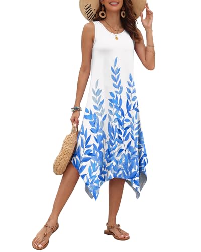 Image of AUSELILY Women's Summer Dresses Casual Sleeveless Midi Tank Beach Dress | Women's Asymmetrical Hem Sundress with Side Pockets, Great for Beach, Vacation & Daily Wear