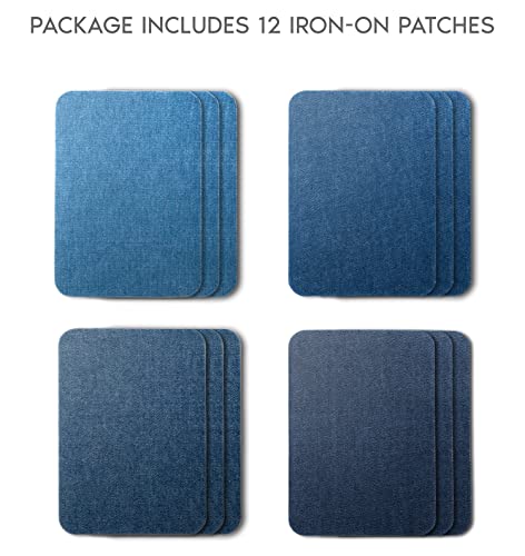 ZEFFFKA 2 Pack of Denim Iron-on Patches Repair Kit - 12pcs, 3"x4.25", 100% Cotton, Strongest Glue, Assorted Blue Shades by ZEFFFKA - Image 2