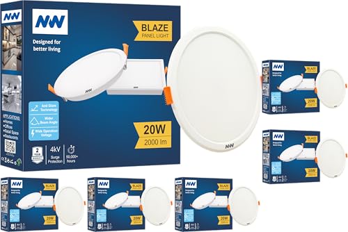 Image of NW 20W Blaze Round LED Panel Light | Conceal False Ceiling Lights | Down Light | Light Color- Natural White (Pack of 6)
