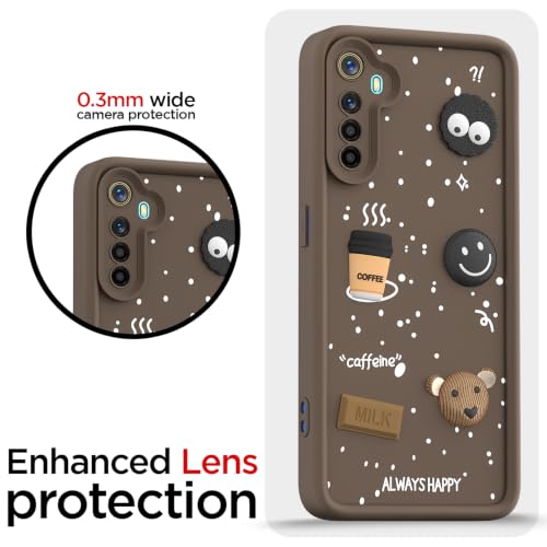 Image of Pikkme Back Cover for Realme 5 / 5s / 5i | 3D Bear Silicone Cute & Fun Coffee Cartoon | Full Body Protection Bumper Case (Brown)