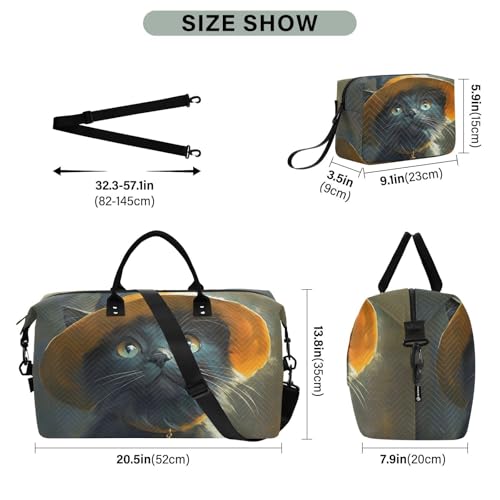 Halloween Cat Black Witch Large Travel Duffel Bag, Sports Tote Gym Bag, Shoulder Weekender Overnight Bag for Women Men, Carry On Luggage with Toiletry Bags3