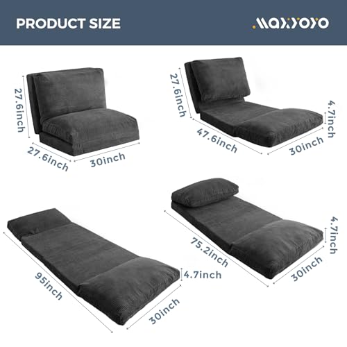 Image of MAXYOYO Folding Sofa Bed, Extra Thick and Long Floor Sofa Convertible Chair with Washable Cover, Floor Couch Lounge Bean Bag Bed for Living Room, Dark Grey, 30x91 Inch