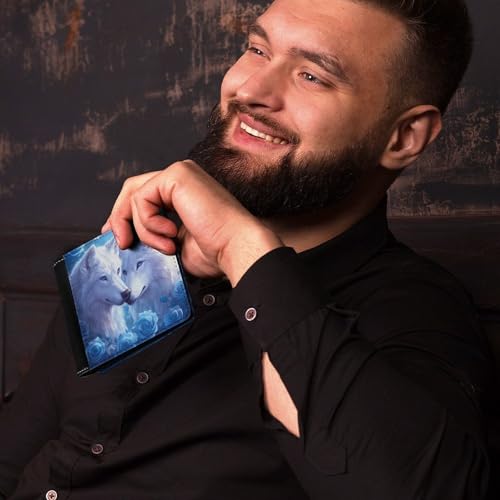 Wolf Rose Bifold Wallet PU Leather Card Cash Holder Cute Purse for Men Women4