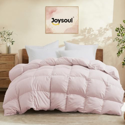 Joysoul Queen Size Down Comforter - All Season Ultra Soft Goose Down & Feather Fiber Fill Luxury Hotel Pink Duvet Insert with Corner Tabs (88 X 88)