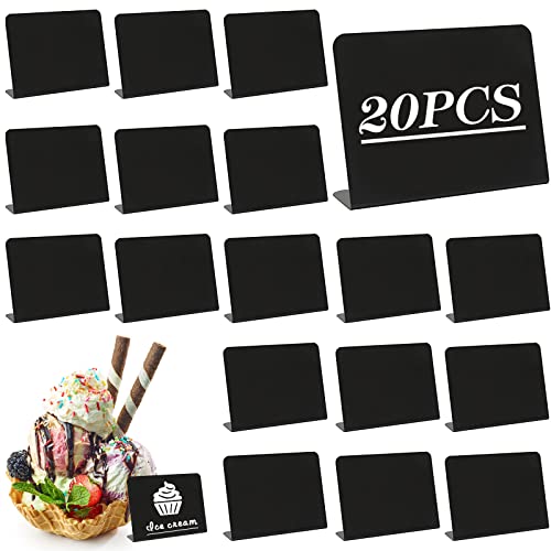 20 pcs Mini Pizarras de Plástico Fácil de Borrar, Letreros de Pie para Buffet, Restaurantes, Etiquetas de Precios, Letreros de Comida, Negros.