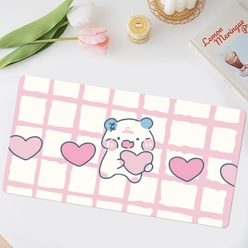Desk Pad de cuero PU XL 31.5x15.7 pulg blanco y rosa miniatura 3