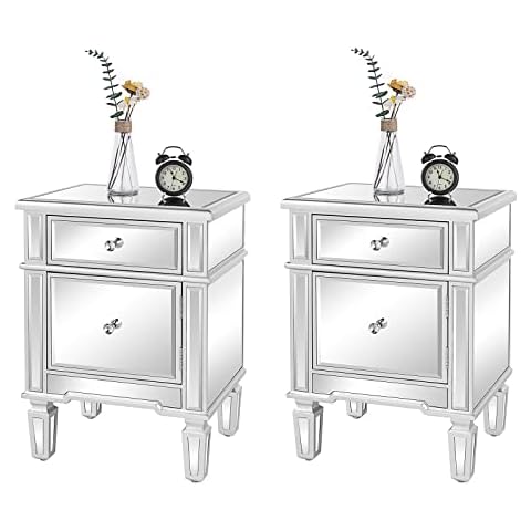 VINGLI Mirrored Nightstands Set with Drawer Cover