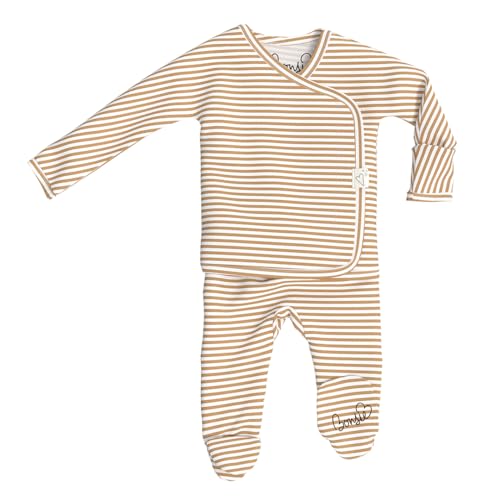Image of Bonsie Skin to Skin Babywear Footie Bodysuit - Baby Footed One Piece with Brown and White Stripe Pattern - Mocha Twist