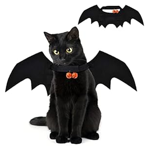 DIYDEC Pet Bat Wings, Cute Cat Halloween Bat Wings Adjustable Pet Costumes with Pumpkin Bells for Halloween Puppy Kitten Cosplay Party