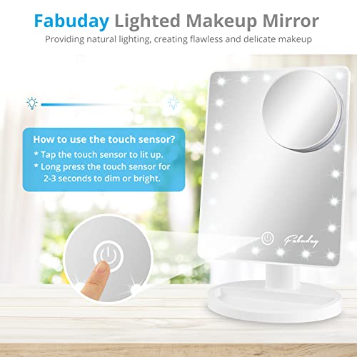 Fabuday Makeup Mirrors With Lights - Fabuady Lighted Makeup Mirror With Detachable 10X Magnification, Light Up Mirror Touch Screen And Light Adjustable, 180° Rotation, Powered By Battery, White #TOP1
