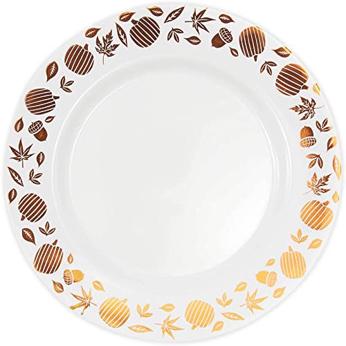 Juvale Plastic Thanksgiving Plates, Copper Foil Leaf Trim, Fall Tableware (9 In, 24 Pack) #TOP4