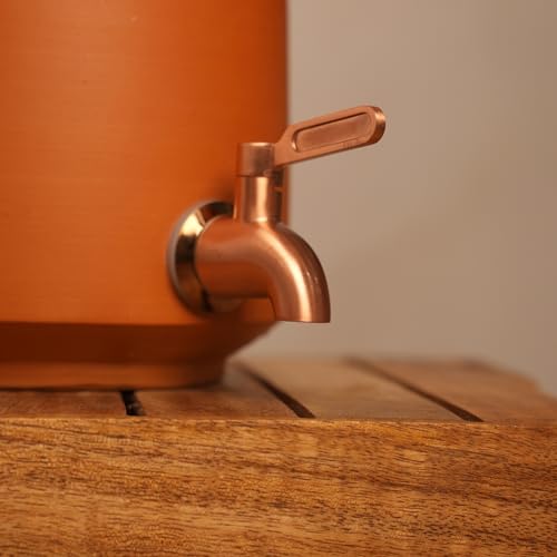 Image of Clay Water Dispenser 2.5 Litre with Copper Stainless Steel Tap & Lid - Terracotta Mitti Water Pot /Matka, Natural Earthenware Drink Dispenser for Kitchen, Home & Office
