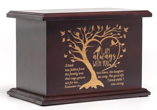 Cremation Urns for Human Ashes Adult Female Male Wooden Urns for Men Women Funeral Memorial Decorative Wood Urns for Ashes Large Burial Urn Box and Casket Up to 250 IBS(L-Tree)