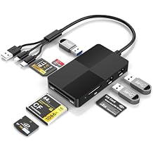Memory Stick Pro Duo Card Reader, 8-in-1 Memory Card Reader for SD/TF/MS/CF/XD Cards, with 3 USB 2.0 Ports, iPhone/USB-C/USB-A Adapter for Phone, Tablet, Laptop and Computer