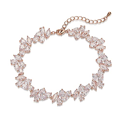 Sweetv Crystal Wedding Bridal Bracelets For Brides,Bridesmaids, Rhinestone Cubic Zirconia Tennis Bracelets For Women Prom, Bridal Jewelry (Rose Gold) #TOP22