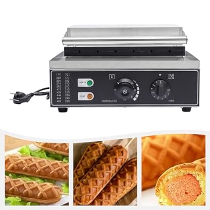 1500W Kommerzielle Hot-Dog-Waffelmaschine 6 Stück, Elektrischer Waffeleisen mit Antihaftbeschichtung 50-300 ℃ Einstellbare Temperatur und Zeit – Bild 3