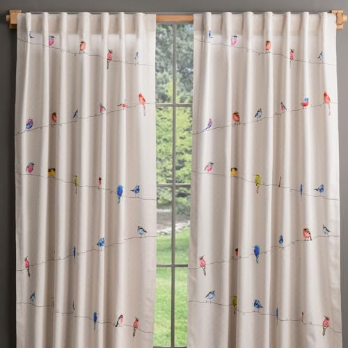 Maison d' Hermine Curtains for Living Room 100% Cotton 108 inch Length Two Panels Light Filtering Curtains for Bedroom Windows with Rod and Loop Pockets Drapes (Birdies On Wire, 50