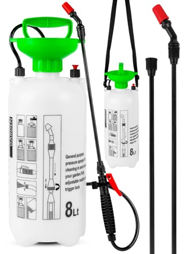 MalTec Drucksprüher Garten mit Verstellbarer Düse 8L Sprühgerät Pflanzenspritze 3,2 bar Lanze 93 cm zusätzliche Dichtungen