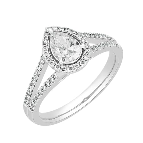 DEWBERRY 0.80 CT IGI Certified Pear & Round Cut Lab Grown Diamond Split Shank Halo Engagement Ring For Women's 14K Solid White Gold Jewelry (Color : FG Clarity : VS) Size 6.5 -  LR60329AP_14KW-0.80 CT6.5