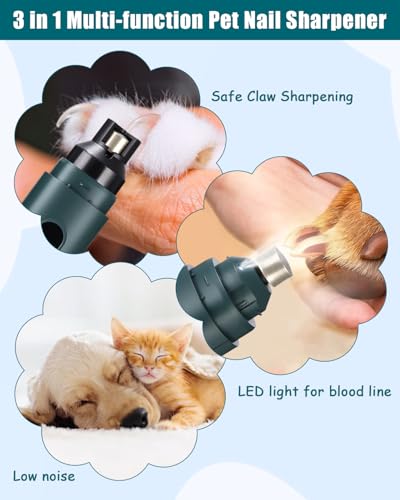 Krallenschleifer für Hunde mit LED-Licht, 5 Geschwindigkeiten,Geräuscharm,Krallenschleifer für Haustiere,Anti-Staub-Spritzwasser-Design,Elektrische Krallenschere für Große,Mittelgroße,Kleine Hunde
