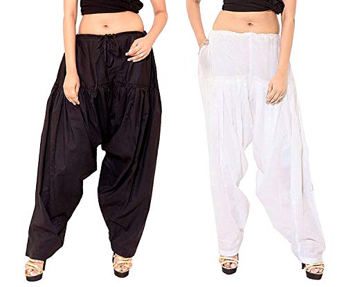 Image of Women's Cotton Traditional Semi Patiala Salwar Combo (AMZN-00131, Black, White, Free Size)