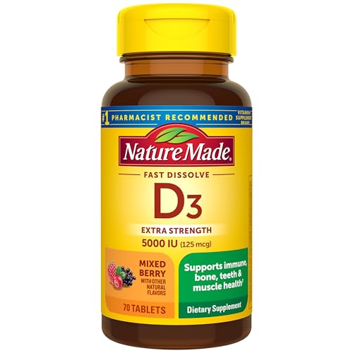 Nature Made Vitamin D3 5000 IU (125 mcg) 70 Fast Dissolve Tablets
