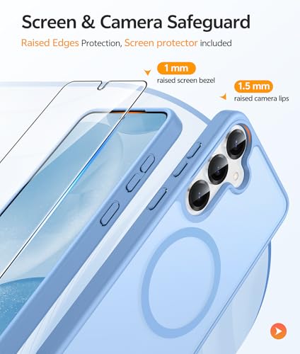 Image of FNTCASE for Samsung Galaxy S25 /S24 Case: Galaxy S24 /S25 Phone Case [Fit with Magsafe] Translucent Matte Case [Screen Protector] Military Grade Shockproof Protective Phone Cover-Light Blue