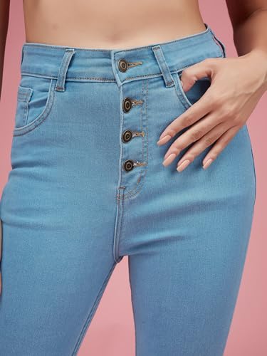 Image of Miss Chase Women's Skinny High Rise Cropped Fringed Hemline Detailing Stretchable Denim Jeans