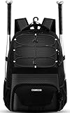 COMECOI Softball Bag, Lightweight Baseball Backpack with Shoes Compartment, Baseball Bat Bags with Fence Hook for TBall Bat & Equipment, for Batting Mitten, Helmet, for Girls, Boys, Youth, Adults