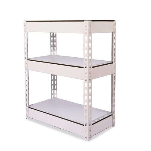 Image of SHIOK DECOR 3 Tier Iron Rack for Storage /Display Racks and Shelves /Storage Organizer /Adjustable Metal Shelf with Wooden Plank /Multipurpose Boltless Shelves (White)
