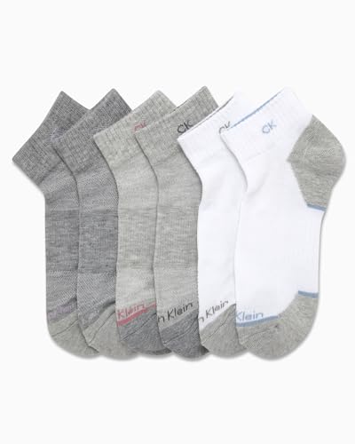Image of Calvin Klein Womens Quarter Socks - 6 Pack Athletic Performance Cushioned Ankle Socks for Women for Running and Workout